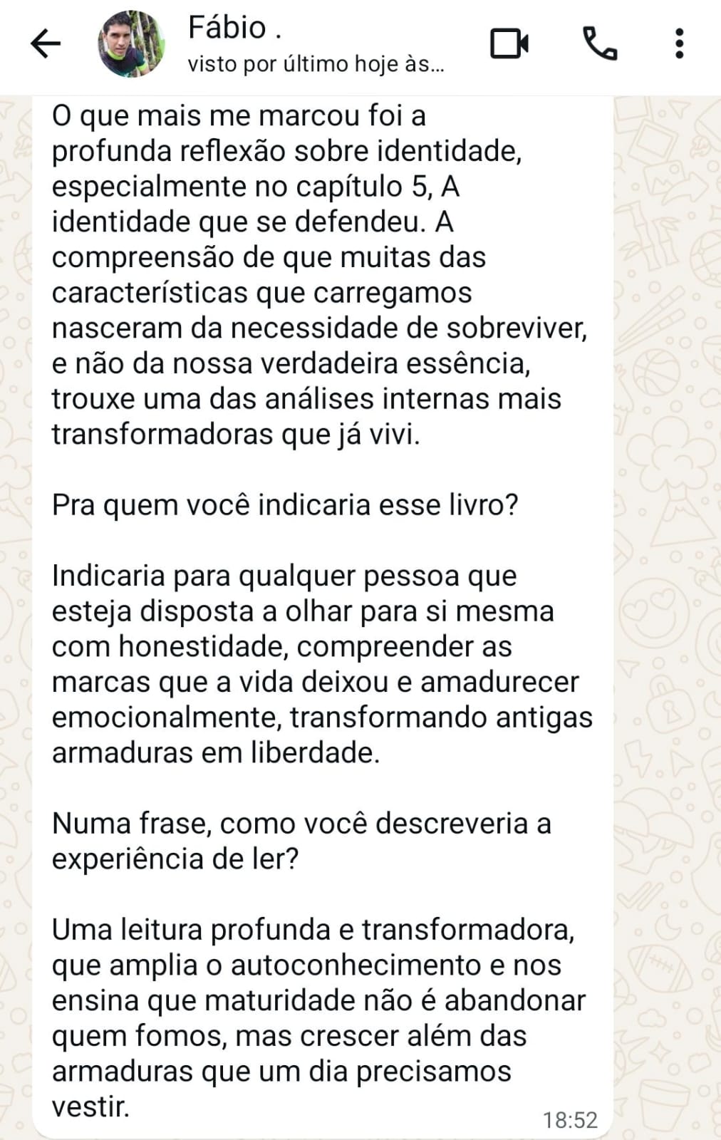 Depoimento real de leitor sobre o livro